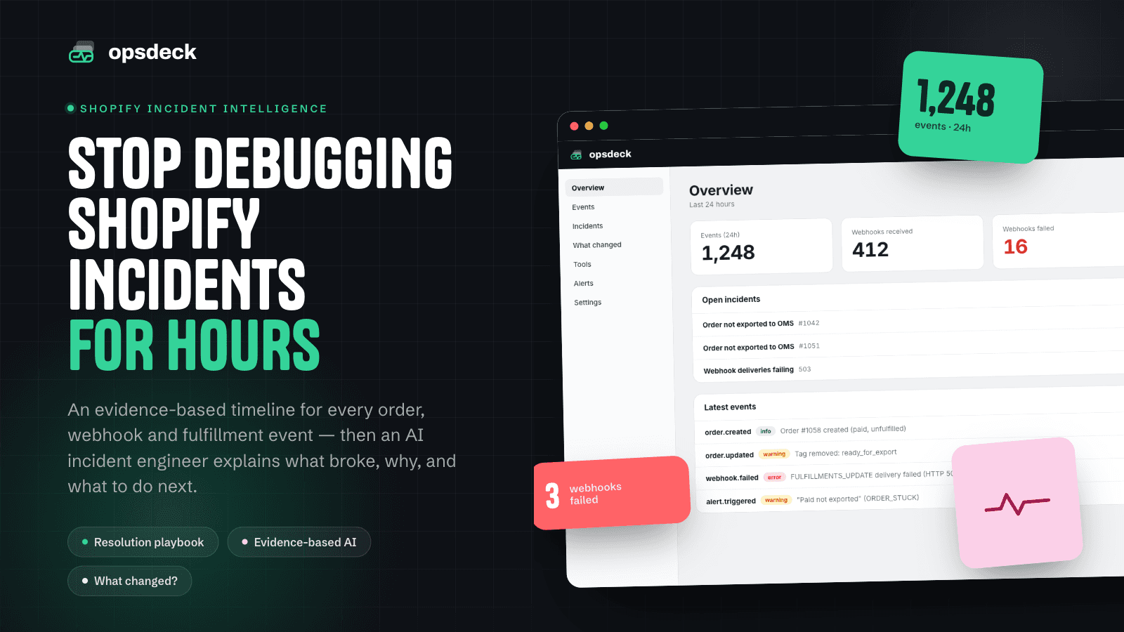 opsdeck — Zjistěte, proč se lámou objednávky, webhooky a fulfillment — a opravte to dřív.